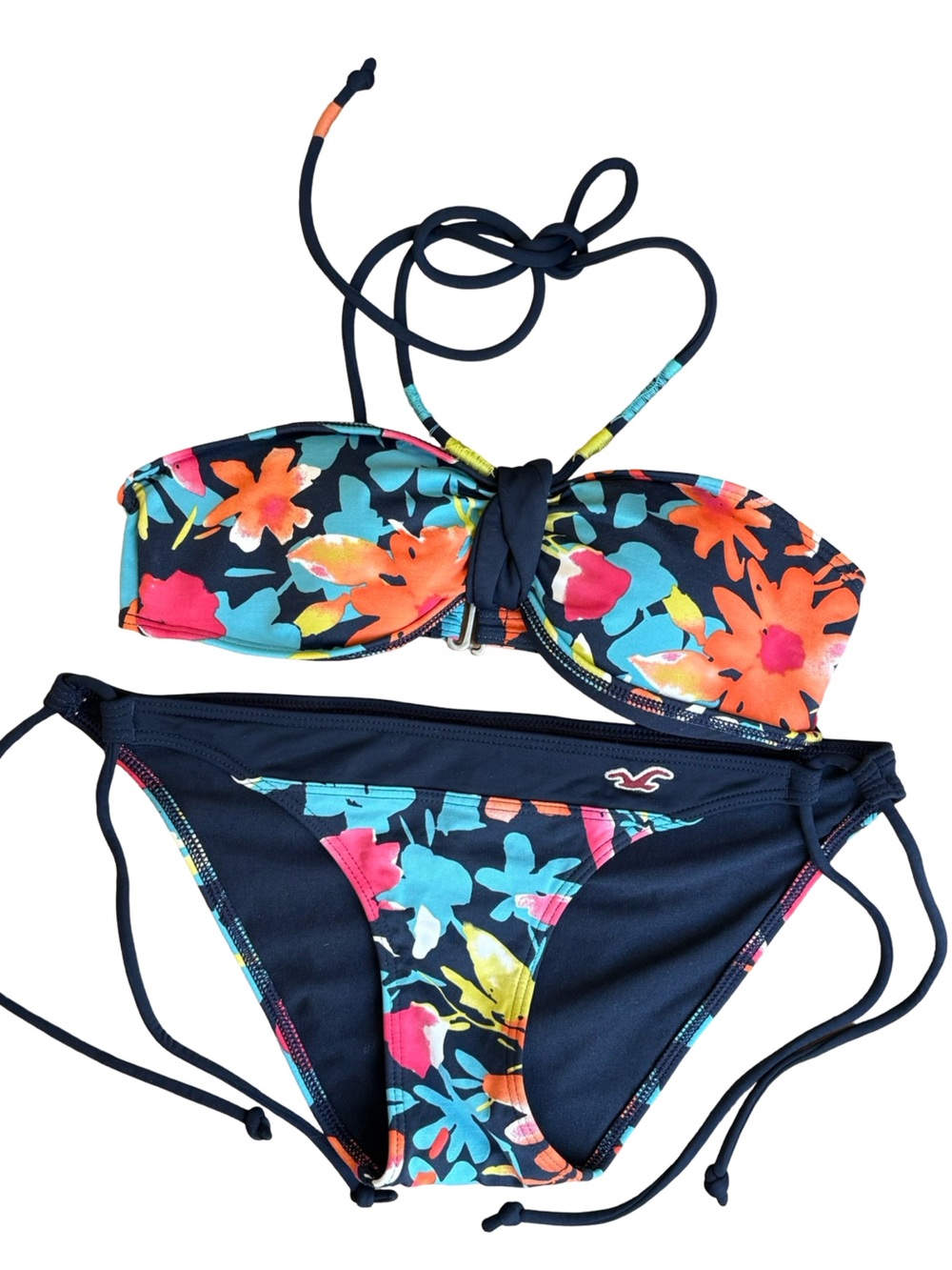 Hollister y2K Style Bandeau Halter Blue Floral Bikini Size‎ XS